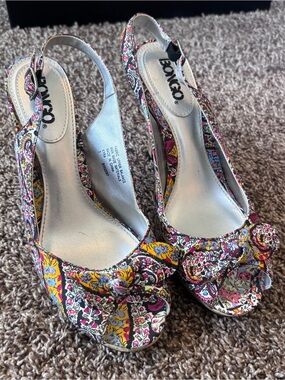Y2K Slingback Heels with Paisley Bow